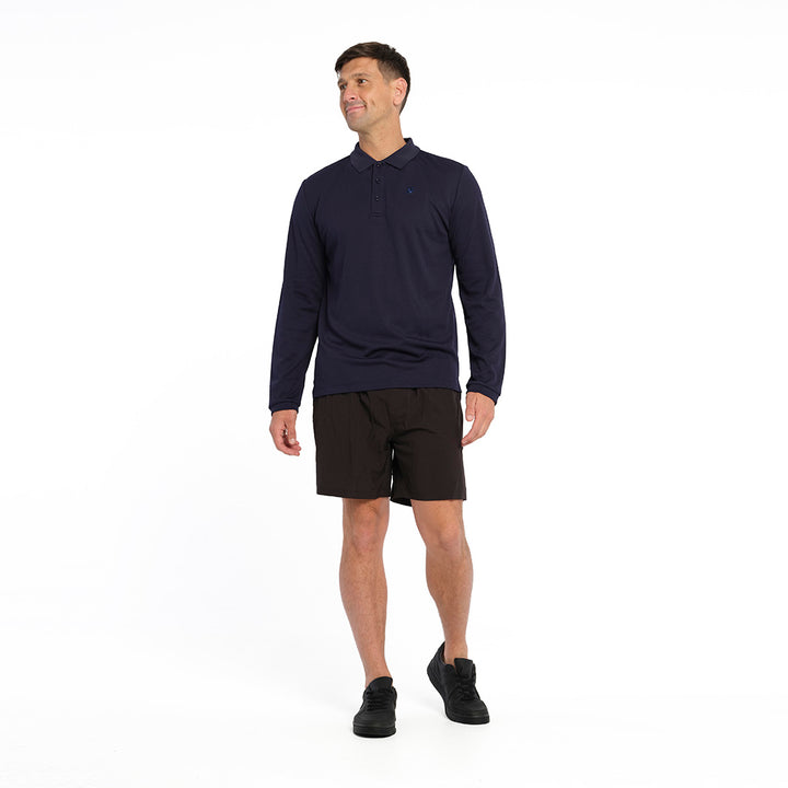 Cancer Council | Long Sleeve Polo - Full Front | Navy | UPF50+ Protection